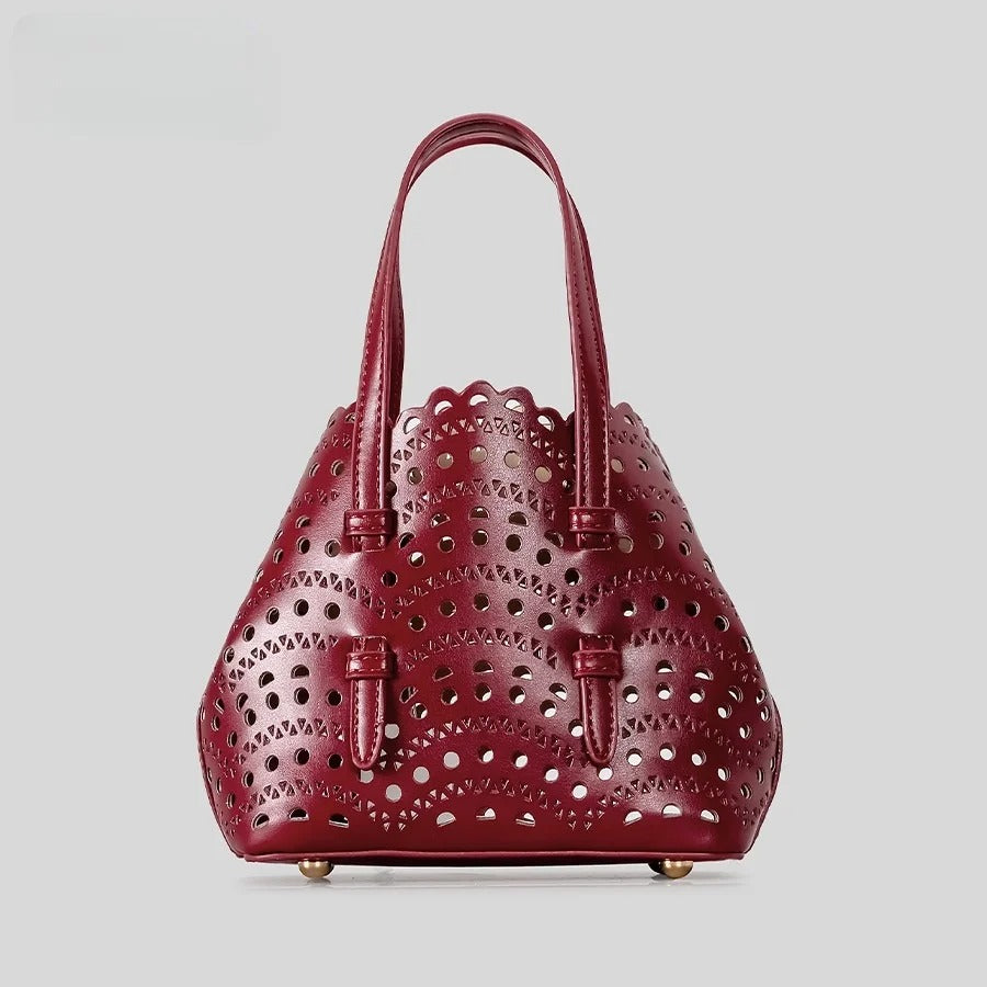 Atelier Sacrum Elegant Hollow Carved Vegan Leather Tote and Shoulder Messenger Bag