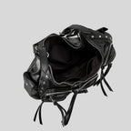 Atelier Sacrum One-Shoulder Vegan Leather Motorcycle Bag for Women with Tassel Accent, Large Capacity