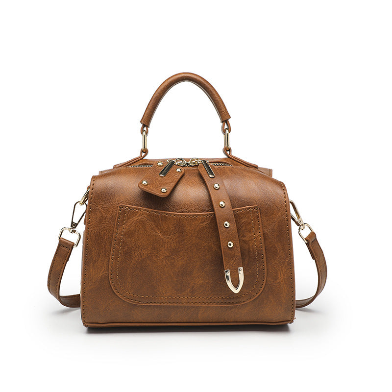 Small Vegan Leather Shoulder Bag – Retro Satchel Crossbody