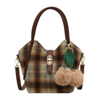 Atelier Sacrum Retro Plaid Women’s Shoulder Messenger Bag in Woolen Fabric