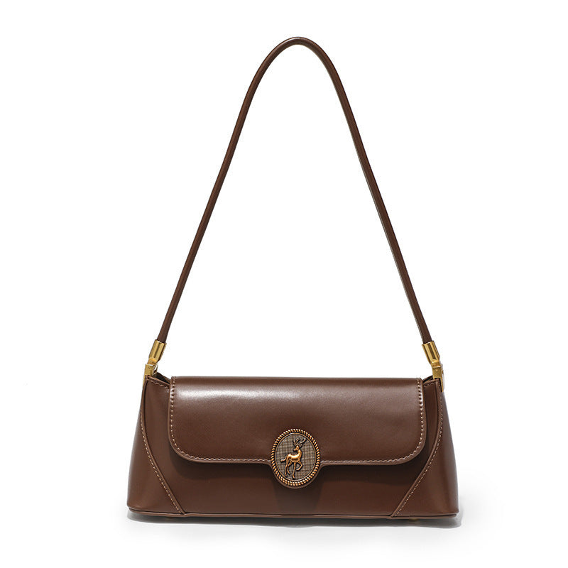 All-Match Retro Textured Shoulder Bag in Vegan Leather with Sandwich Pocket