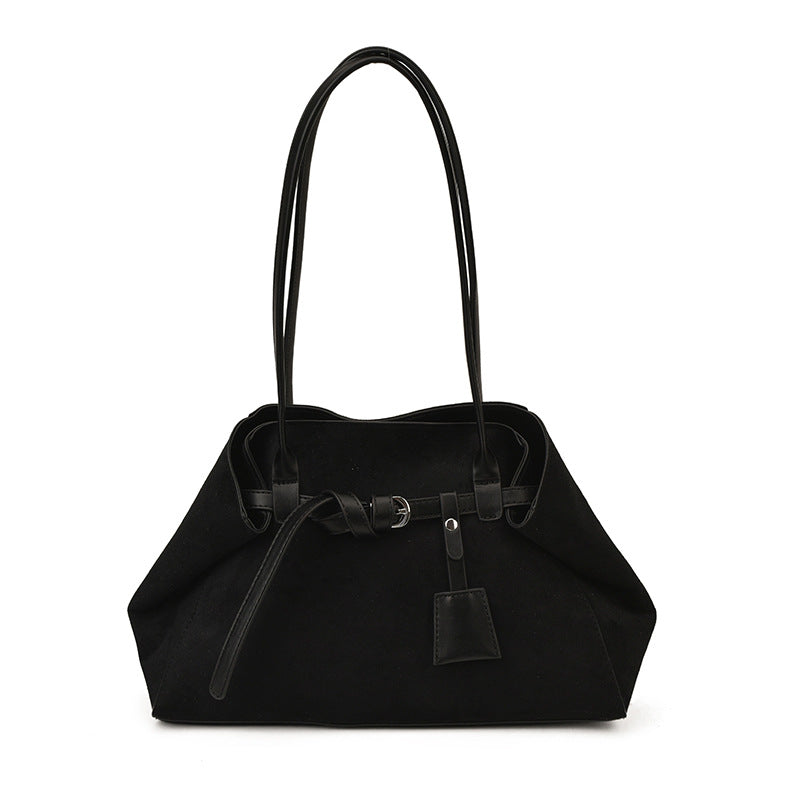 Retro Frosted Vegan Leather Tote Bag Large Capacity Shoulder Bag