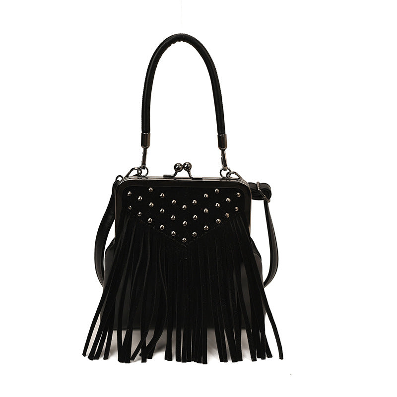 Retro Rivet Tassel Shoulder Messenger Bag in Vegan PU Leather