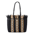 Atelier Sacrum Handwoven Large Capacity Beach Tote Bag in Straw with Vegan PU Leather Accents