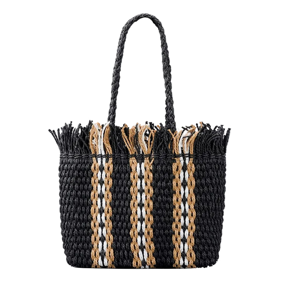Atelier Sacrum Handwoven Large Capacity Beach Tote Bag in Straw with Vegan PU Leather Accents