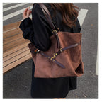 Retro-Inspired Large Capacity Shoulder Bag in Vegan Leather