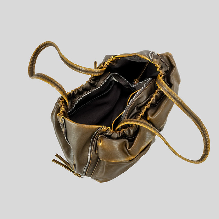 Atelier Sacrum Large Capacity Vegan Leather Shoulder Bag with Multi-Pockets for Women