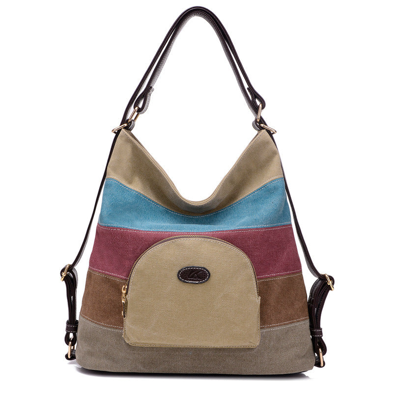 Atelier Sacrum Canvas Messenger Bag in Khaki and Blue Contrast Stitching