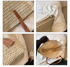 Atelier Sacrum Large-Capacity Woven Straw Shoulder Bag with Polyester Lining in Khaki and Beige