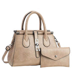 Large Vegan Leather Bucket Shoulder Bag – Lock Detail Handbag Set