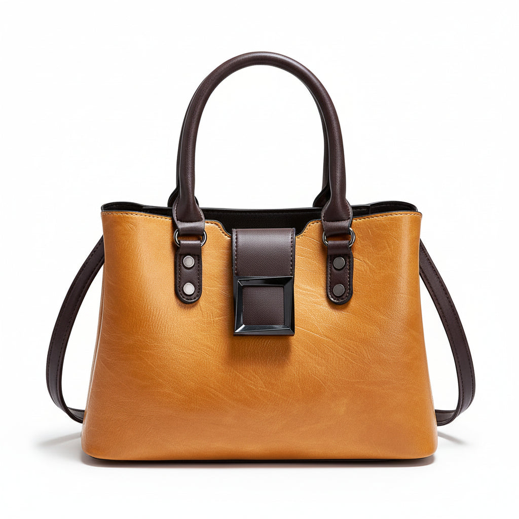 Large Vegan Leather Crossbody Bag – Buckle Shoulder Handbag