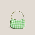 Atelier Sacrum Vegan Leather Crescent Stitch-Detail Shoulder Bag in Checkered Pattern