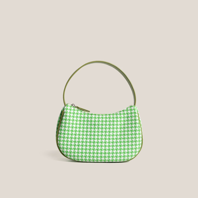 Atelier Sacrum Vegan Leather Crescent Stitch-Detail Shoulder Bag in Checkered Pattern