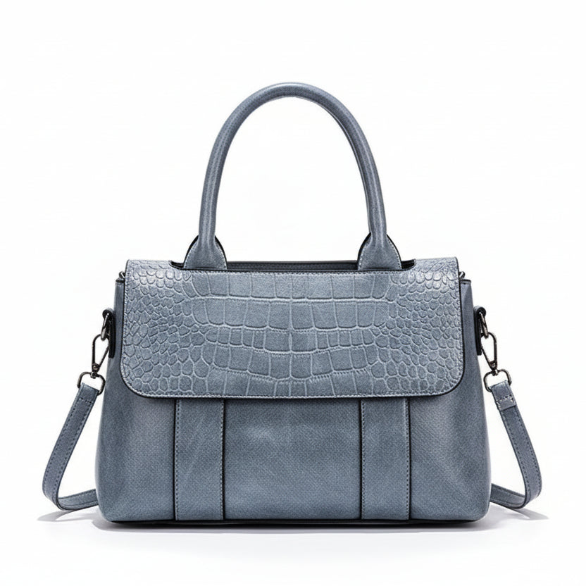 Crossbody Shoulder Bag in Vegan Leather with Crocodile and Stone Patterns