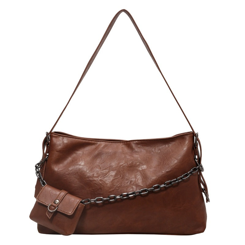 Retro Chain Shoulder Bag with Small Wallet in Premium Vegan Leather